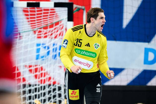 Bietigheim HBL 26 27 SG BBM Bietigheim TSV Hannover Burgdorf Goalie Joel Birlehm Hannover Celebration Joy Emotion Bietigheim Bissingen Egetrans Arena Baden-Württemberg Germany