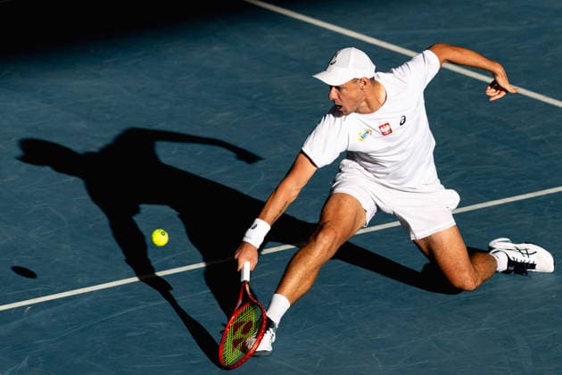 September 19, 2026, Brisbane, Qld, Australia: KAMIL MAJCHRZAK of Poland plays a backhand during the second singles match against James Duckworth of Australia in the Davis Cup World Group 1 tie between Australia and Poland. Davis Cup 2026 World Group I - Australia Vs Poland  - ZUMAt173 20260919_zsp_t173_055 Copyright: xStephanexThomasx