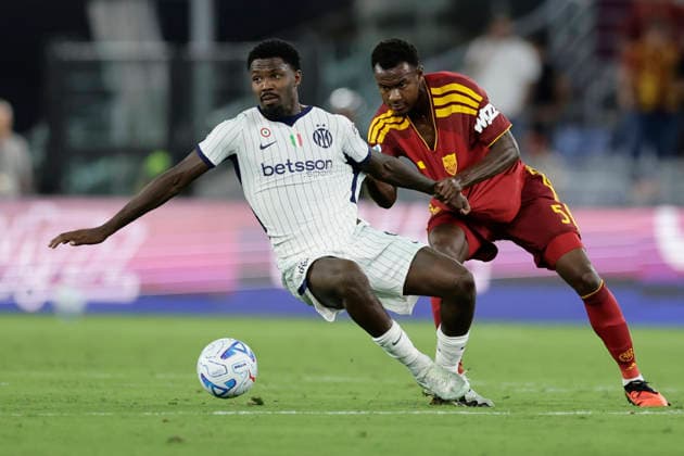 Serie a football match AS Roma vs Inter Inter s French forward Marcus Thuram challenges for the ball with Roma s Ivorian defender Evan Ndicka during the Serie A football match between AS Roma vs Inter at the Olimpico Stadium in Rome, Italy on September 19, 2026. _BPH8174 Copyright: xAntonioxBalascox