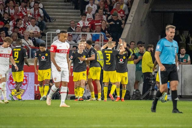 September 19, 2026, xdaymx, Soccer, Bundesliga 1, VfB Stuttgart vs. Borussia Dortmund: Maximilian Beier of Borussia Dortmund celebrates his goal that gave his team a 0–1 lead. DFL and DFB regulations prohibit any use of photographs as image sequences and or quasi-video. Stuttgart