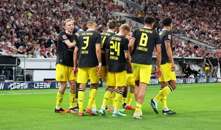 September 19, 2026, Germany, Stuttgart, Bundesliga, VfB Stuttgart vs. Borussia Dortmund, celebration after the 0-1 goal, goal scorer Maximilian Beier (BVB)