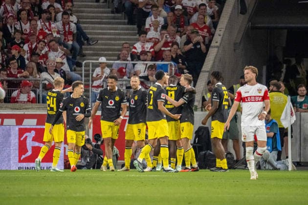 September 19, 2026, xdaymx, Soccer, Bundesliga 1, VfB Stuttgart vs. Borussia Dortmund—Maximilian Beier of Borussia Dortmund celebrates his goal that gave his team a 0–1 lead. DFL and DFB regulations prohibit any use of photographs as image sequences and or quasi-video. Stuttgart