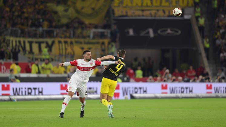 September 19, 2026, Germany, Stuttgart, Bundesliga, VfB Stuttgart vs. Borussia Dortmund, Deniz Undav (VfB) and Nico Schlotterbeck (Dortmund)