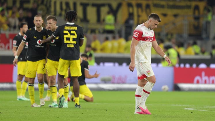 September 19, 2026, Germany, Stuttgart, Bundesliga, VfB Stuttgart vs. Borussia Dortmund, Frustration for Ermedin Demirovic; Jubilation among the Dortmund players