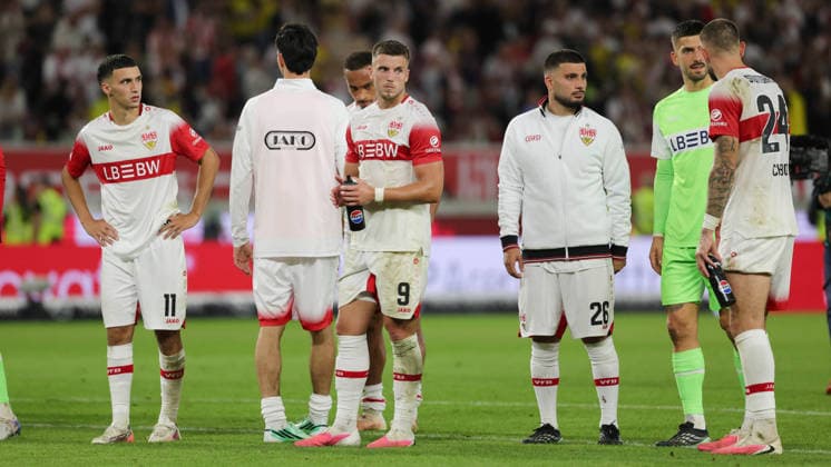 September 19, 2026, Germany, Stuttgart, Bundesliga, VfB Stuttgart vs. Borussia Dortmund, Bilai El Khannouss (VfB), Atakan Karazor (VfB), Jamie Leweling (VfB), Ermedin Demirovic (VfB), Deniz Undav (VfB), Fabian Bredlow (VfB), Jeff Chabot (VfB)