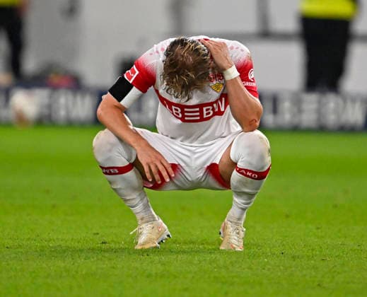 September 19, 2026, Soccer, 1. Bundesliga 2026–2027, Matchday 4, VfB Stuttgart vs. Borussia Dortmund, at the MHP Arena in Stuttgart, Finn Jeltsch Stuttgart is disappointed after the game