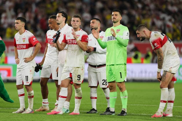 September 19, 2026, Germany, Stuttgart, Bundesliga, VfB Stuttgart vs. Borussia Dortmund, Bilai El Khannouss (VfB), Jamie Leweling (VfB), Atakan Karazor (VfB), Ermedin Demirovic (VfB), Deniz Undav (VfB), Fabian Bredlow (VfB), Jeff Chabot (VfB)