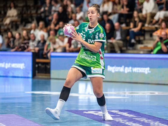 Stephanie Elies, Frisch Auf Women, 63 am Ball, Frisch Auf Goeppingen vs. HC Leipzig, Handball, 1st Bundesliga, 2026–2027 season, September 19, 2026, Frisch Auf Goeppingen vs. HC Leipzig, Handball, 1st Bundesliga, 2026–2027 season, September 19, 2026, Goeppingen Copyright: xMichaelxSchmidt Eibner-Pressefotx EP_MST