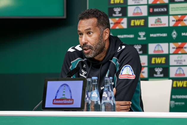 Daniel Thioune, coach of SV Werder Bremen, during the press conference; portrait; close-up; single photo; single frame; DFL REGULATIONS PROHIBIT ANY USE OF PHOTOGRAPHS AS SEQUENCES AND OR VIDEO-LIKE PHOTO SERIES DFL REGULATIONS PROHIBIT ANY USE OF PHOTOGRAPHS AS IMAGE SEQUENCES AND OR VIDEO-LIKE PHOTO SERIES, September 19, 2026, Bremen, Germany, Soccer, Bundesliga, SV Werder Bremen vs. FC Augsburg xobx