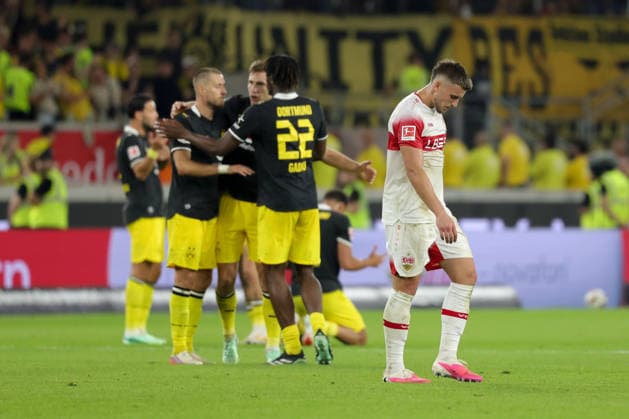 September 19, 2026, Germany, Stuttgart, Bundesliga, VfB Stuttgart vs. Borussia Dortmund, Frustration for Ermedin Demirovic; Jubilation among the Dortmund players