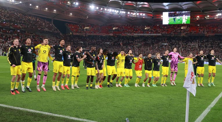 September 26, 2020 VfB Stuttgart vs. Borussia Dortmund Germany, Stuttgart, September 20, 2026, Soccer, Bundesliga, 2026–2027 season, VfB Stuttgart vs. Borussia Dortmund Dortmund players celebrate victory
