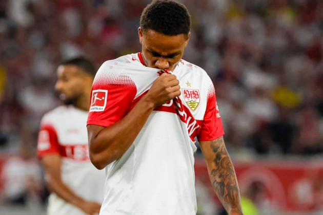 Nikolas Nartey, VfB Stuttgart, 28, facial expressions, emotion, Germany, soccer, Bundesliga 1, Matchday 4, 2026–2027, VfB Stuttgart vs. Borussia Dortmund, September 19, 2026, Stuttgart MHP Arena, Germany Copyright: xGrantxHubbsx