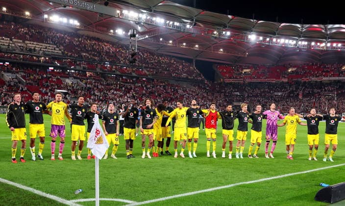September 19, 2026, Germany, Stuttgart, Bundesliga, VfB Stuttgart vs. Borussia Dortmund, celebration, Dortmund s victory celebration