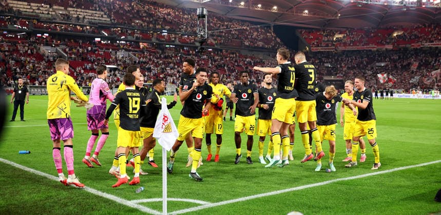 September 19, 2026, Germany, Stuttgart, Bundesliga, VfB Stuttgart vs. Borussia Dortmund, celebration, Dortmund s victory celebration