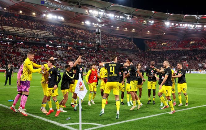 September 19, 2026, Germany, Stuttgart, Bundesliga, VfB Stuttgart vs. Borussia Dortmund, celebration, Dortmund s victory celebration