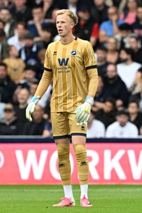 Millwall v West Ham United, EFL Sky Bet Championship Millwall goalkeeper Filip Marschall (34) during the EFL Sky Bet Championship match between Millwall and West Ham United at The Den, London, UK on 19 September 2026. London The Den Greater London UK Editorial use only DataCo restrictions apply See www.football-dataco.com , Copyright: xSimonxTraylenx PSI-24906-0120