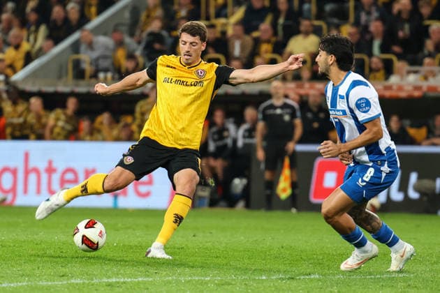 Germany 2. Bundesliga 2026–2027, Matchday 7, Dynamo Dresden vs. Hertha BSC, Rudolf Harbig Stadium, Dresden; Goal by Nicolai Rapp (Dynamo Dresden), 6 Copyright: xLucasxWalterx