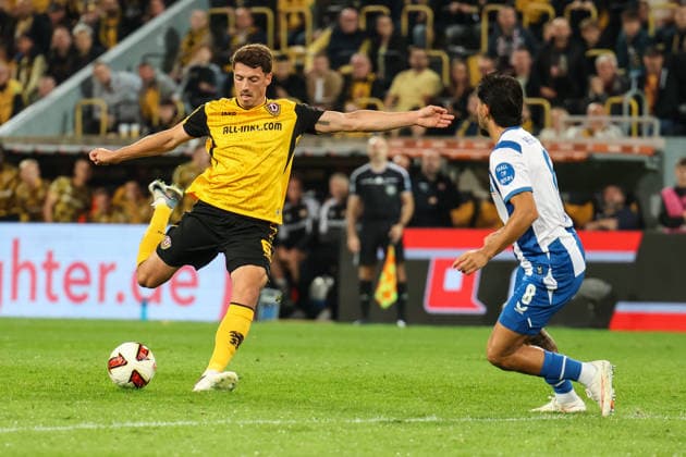 Germany 2. Bundesliga 2026–2027, Matchday 7, Dynamo Dresden vs. Hertha BSC, Rudolf Harbig Stadium, Dresden; Goal by Nicolai Rapp (Dynamo Dresden), 6 Copyright: xLucasxWalterx