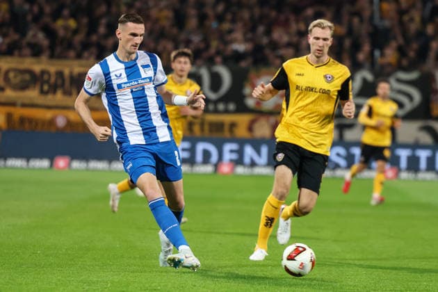 Germany, 2. Bundesliga 2026–2027, Matchday 7, Dynamo Dresden vs. Hertha BSC, Rudolf Harbig Stadium, Dresden; Niklas Kolbe (Hertha BSC), 27 passes Copyright: xLucasxWalterx