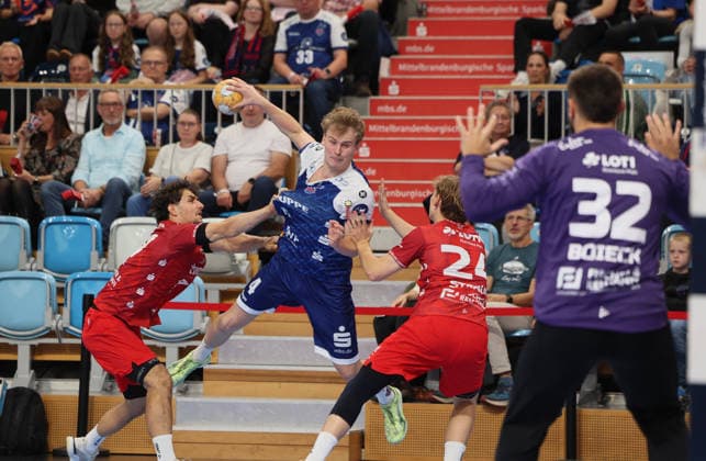 GER HBL2 2026–2027 Season: VfL Potsdam vs. EULEN Ludwigshafen, September 19, 2026, MBS Arena, Potsdam Finn LEUN, Eulen Ludwigshafen 37; William REICHARDT, 1, VfL Potsdam 4; Theo STRAUB, Eulen Ludwigshafen 24; Janis BOIECK, Eulen Ludwigshafen 32