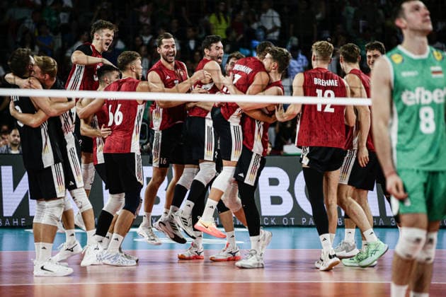 IPA88724329 - Team Germany celebrates winning the CEV Enel Eurovolley 2026 Round of 16 match between Bulgaria and Germany at Arena 8888 in Sofia, Bulgaria, on September 19, 2026  Copyright: xIvanxSxIvanov IPAxSportx xx IPA88724329