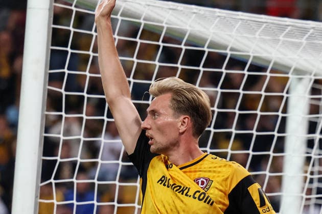 Germany, 2. Bundesliga 2026–2027, Matchday 7, Dynamo Dresden vs. Hertha BSC, Rudolf Harbig Stadium, Dresden; Vincent Vermeij (Dynamo Dresden), 9th goal scorer, after a missed golden opportunity Copyright: xLucasxWalterx