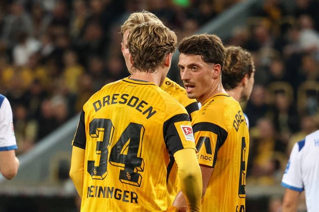 Germany 2. Bundesliga 2026–2027, Matchday 7, Dynamo Dresden vs. Hertha BSC, Rudolf Harbig Stadium, Dresden; cutout images of Till Neininger (Dynamo Dresden, 34) and Nicolai Rapp (Dynamo Dresden, 6) Copyright: xLucasxWalterx