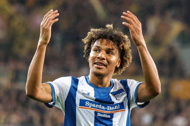 Germany, 2. Bundesliga 2026–2027, Matchday 7, Dynamo Dresden vs. Hertha BSC, Rudolf Harbig Stadium, Dresden: Goal and celebration following the supposed 1–2 by Oluwaseun Adewumi of Hertha BSC, 19 Copyright: xLucasxWalterx
