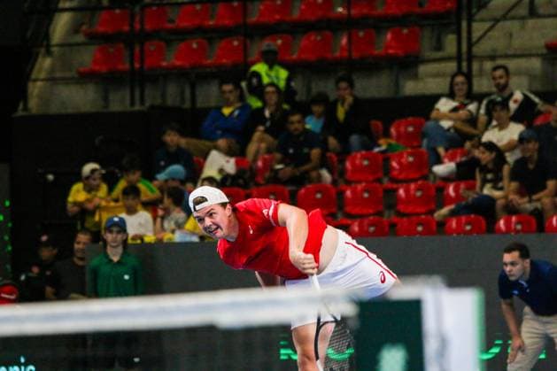 RECORD DATE NOT STATED Copa Davis - Orlando Luz and Rafael Matos (Brazil) vs. Jakub Paul and Dominic Stricker (Switzerland) Rio de Janeiro (RJ) 19 09 2026- Davis Cup Brazil Switzerland Tennis - Jakub Paul and Dominic Stricker, from Switzerland, during a doubles match against Brazilians Orlando Luz and Rafael Matos, for the Davis Cup, this Saturday (19), at the Farmasi Arena, in Rio de Janeiro.(Foto: Lucas Simonin Gomes Thenews2 imago images) SPO  Copyright: xLucasxSimoninxGomesx