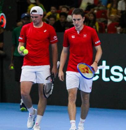 RECORD DATE NOT STATED Copa Davis - Orlando Luz and Rafael Matos (Brazil) vs. Jakub Paul and Dominic Stricker (Switzerland) Rio de Janeiro (RJ) 19 09 2026- Davis Cup Brazil Switzerland Tennis - Jakub Paul and Dominic Stricker, from Switzerland, during a doubles match against Brazilians Orlando Luz and Rafael Matos, for the Davis Cup, this Saturday (19), at the Farmasi Arena, in Rio de Janeiro.(Foto: Lucas Simonin Gomes Thenews2 imago images) SPO  Copyright: xLucasxSimoninxGomesx