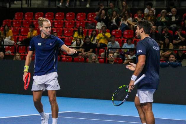 RECORD DATE NOT STATED Copa Davis - Orlando Luz and Rafael Matos (Brazil) vs. Jakub Paul and Dominic Stricker (Switzerland) Rio de Janeiro (RJ) 19 09 2026 - Davis Cup Brazil Switzerland Tennis - Doubles match between Brazilians Orlando Luz and Rafael Matos and Swiss Jakub Paul and Dominic Stricker, valid for the Davis Cup, at Farmasi Arena, in Barra da Tijuca, Rio de Janeiro.(Foto: Lucas Simonin Gomes Thenews2 imago images) SPO  Copyright: xLucasxSimoninxGomesx