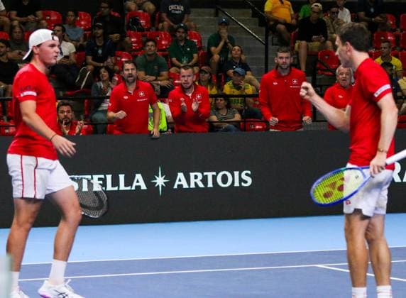 RECORD DATE NOT STATED Copa Davis - Orlando Luz and Rafael Matos (Brazil) vs. Jakub Paul and Dominic Stricker (Switzerland) Rio de Janeiro (RJ) 19 09 2026- Davis Cup Brazil Switzerland Tennis - Jakub Paul and Dominic Stricker, from Switzerland, during a doubles match against Brazilians Orlando Luz and Rafael Matos, for the Davis Cup, this Saturday (19), at the Farmasi Arena, in Rio de Janeiro.(Foto: Lucas Simonin Gomes Thenews2 imago images) SPO  Copyright: xLucasxSimoninxGomesx