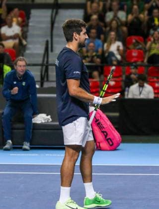 RECORD DATE NOT STATED Copa Davis - Orlando Luz and Rafael Matos (Brazil) vs. Jakub Paul and Dominic Stricker (Switzerland) Rio de Janeiro (RJ) 19 09 2026- Davis Cup Brazil Switzerland Tennis - Orlando Luz, from Brazil, during a doubles match against the Swiss Jakub Paul and Dominic Stricker, for the Davis Cup, this Saturday (19), at the Farmasi Arena, in Rio de Janeiro.(Foto: Lucas Simonin Gomes Thenews2 imago images) SPO  Copyright: xLucasxSimoninxGomesx