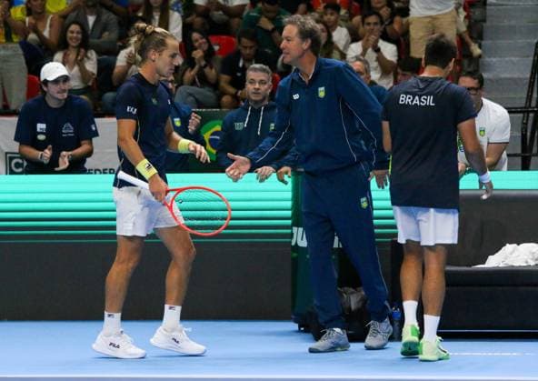 RECORD DATE NOT STATED Copa Davis - Orlando Luz and Rafael Matos (Brazil) vs. Jakub Paul and Dominic Stricker (Switzerland) Rio de Janeiro (RJ) 19 09 2026 - Davis Cup Brazil Switzerland Tennis - Doubles match between Brazilians Orlando Luz and Rafael Matos and Swiss Jakub Paul and Dominic Stricker, valid for the Davis Cup, at Farmasi Arena, in Barra da Tijuca, Rio de Janeiro.(Foto: Lucas Simonin Gomes Thenews2 imago images) SPO  Copyright: xLucasxSimoninxGomesx