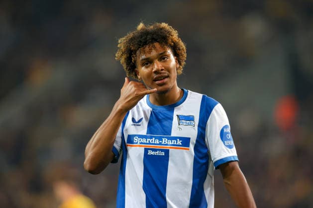 September 19, 2026, xtgx, Soccer, 2. Bundesliga, Dynamo Dresden vs. Hertha BSC Berlin, Oluwaseun Adewumi (Hertha), 19, cheering, Goal celebration, celebrating the goal, DFL and DFB regulations prohibit any use of photographs as image sequences and or quasi-video. Dresden