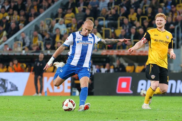 September 19, 2026, xtgx, Soccer, 2. Bundesliga: Dynamo Dresden vs. Hertha BSC Berlin – Goal to make it 1–2 by Jon Dagur Thorsteinsson (Hertha), 23. DFL and DFB regulations prohibit any use of photographs as image sequences and or quasi-video. Dresden