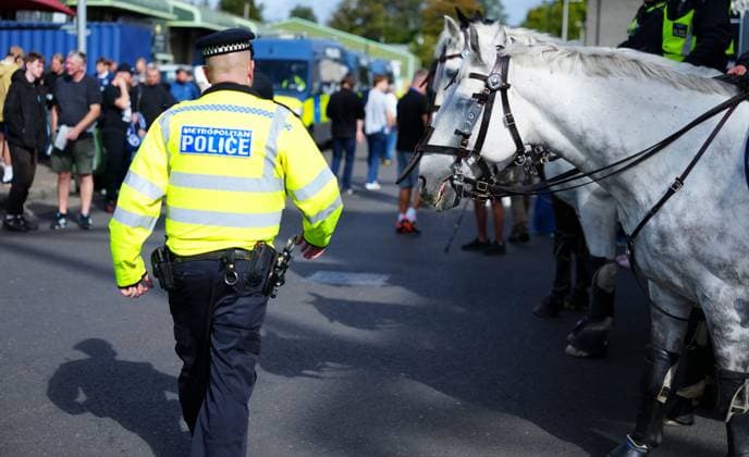 Police horses outside the ground Millwall v West Ham United, EFL Sky Bet Championship, Football, The Den, London, UK - 11 Jun 2026London The Den United Kingdom EDITORIAL USE ONLY No use with unauthorised audio, video, data, fixture lists, club league logos or live services. Online in-match use limited to 120 images, no video emulation. No use in betting, games or single club league player publications. Copyright: xJavierxGarcia Shutterstockx 17158339cc