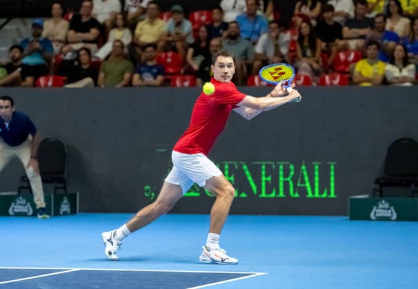 September 19, 2026, Rio De Janeiro, Rio De Janeiro, Brazil: Jakub Paul of Suisse Match action during the 2026 Davis Cup World Group I tie between Brazil and Switzerland, held at the Farmasi Arena in Rio de Janeiro, Brazil. Rio De Janeiro Brazil - ZUMAa293 20260919_zsp_a293_008 Copyright: xRicardoxAmaralx