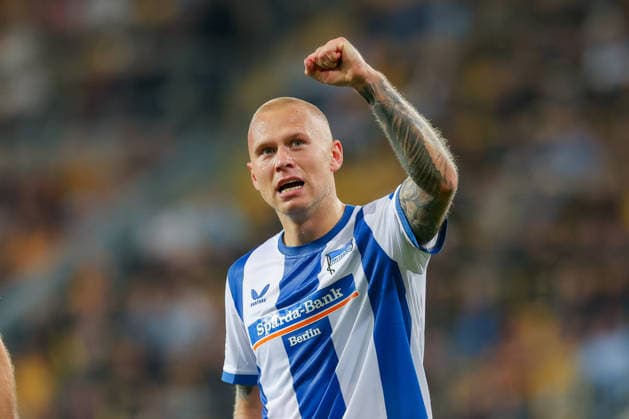September 19, 2026, xtgx, Soccer, 2. Bundesliga, Dynamo Dresden vs. Hertha BSC Berlin, Jon Dagur Thorsteinsson (Hertha), 23 Cheering, goal celebration, celebrating the goal, DFL and DFB regulations prohibit any use of photographs as image sequences and or quasi-video footage Dresden