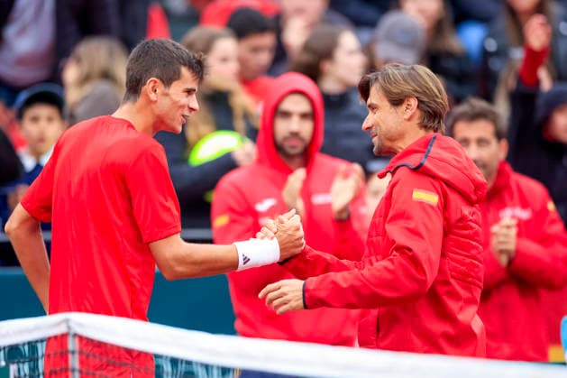 Tenis, Chile vs Espana. Copa Davis 2026. El jugador de Espana Rafa Jodar celebra el triunfo frente a Cristian Garin de Chile durante el partido de singles de la Copa Davis valido por la segunda ronda de clasificatorios para el Grupo Mundials, disputado en el Court Central Anita Lizana, Parque Estadio Nacional en Santiago de Chile. 19 09 2026 Pepe Alvujar Photosport Tenis, Chile vs Espana. Copa Davis 2026. Spain s player Rafa Jodar celebrates the victory against Cristian Garin of Chile during the Davis Cup singles match valid for the second round of qualifiers for the World Group, played at the Anita Lizana Central Court, National Stadium Park in Santiago, Chile. 19 09 2026 Pepe Alvujar Photosport Chile vs Espana dia 1, Copa Davis 2026 