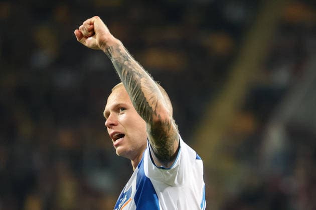 Germany, 2. Bundesliga 2026–2027, Matchday 7, Dynamo Dresden vs. Hertha BSC, Rudolf Harbig Stadium, Dresden: Celebrations following a goal by Jon Dagur Thorsteinsson of Hertha BSC, 23 Copyright: xLucasxWalterx