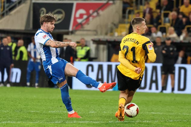 Germany, 2. Bundesliga, 2026–2027, Matchday 7, Dynamo Dresden vs. Hertha BSC, Rudolf Harbig Stadium, Dresden; Goal by Mads Giersing Valeur Pedersen (Hertha BSC), 22 Copyright: xLucasxWalterx