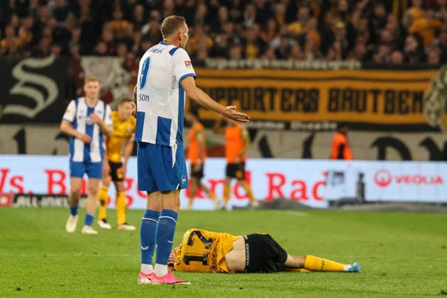 Germany, 2. Bundesliga 2026–2027, Matchday 7, Dynamo Dresden vs. Hertha BSC, Rudolf Harbig Stadium, Dresden; Hakan Gustaf Georg Nilsson (Hertha BSC), 9—committed a foul Copyright: xLucasxWalterx