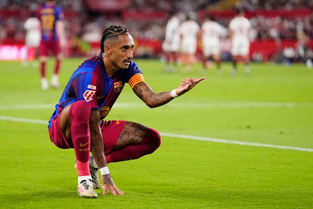 Sevilla FC v FC Barcelona, Barca - LaLiga EA Sports 2026 27 Raphinha right winger of Barcelona and Brazil celebrates after scoring his sides second goal during the LaLiga EA Sports 2026 27 match between Sevilla FC and FC Barcelona at Estadio Ramon Sanchez Pizjuan on September 19, 2026 in Seville, Spain. Seville Spain  Copyright: xJosexBretonx originalFilename:bretonhernandez-sevillaf260919_npx07.jpg