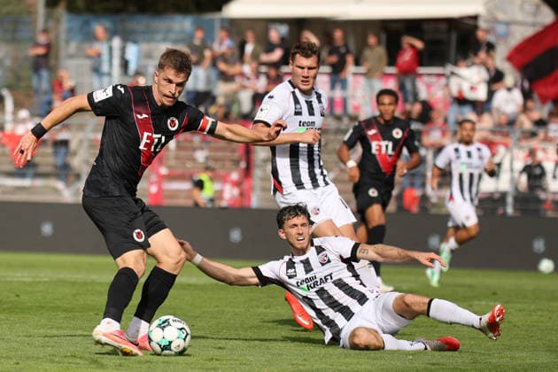 September 19, 2026, xsefx, Soccer, FC Viktoria Köln vs. FC Ingolstadt 04, 3. Liga, Sportpark Höhenberg, Matchday 7, 2026–2027 Season: David Otto (FC Viktoria Köln) No. 10 in a tackle with Linus Rosenlöcher (FC Ingolstadt 04) No. 19. DFB regulations prohibit any use of photographs as image sequences and or quasi-video. North Rhine-Westphalia, Germany