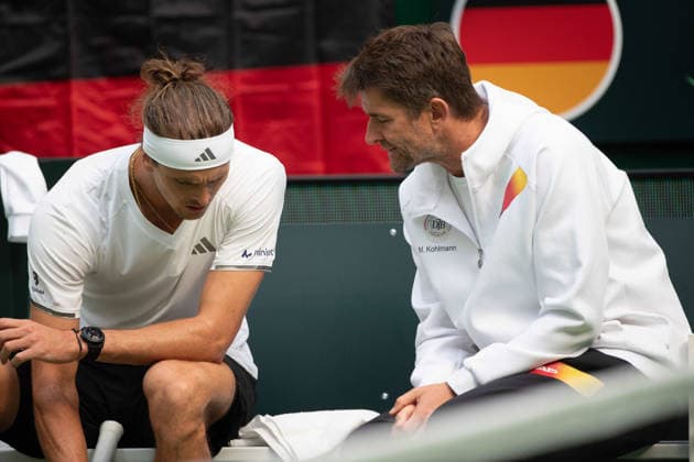 From left: Alexander ZVEREV (GER) in conversation with Michael KOHLMANN, Captain GER Match 1 Alexander ZVEREV GER Matej DODIC CRO Germany GER Croatia CRO Tennis Davis Cup Qualifiers Round 2 on September 19, 2026, at the Heristo Arena in Westphalia, Germany Â