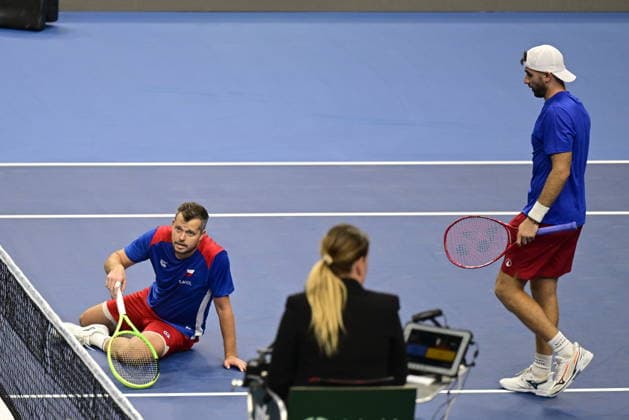 2026 Davis Cup men s team tennis World Championship, WM, Weltmeisterschaft match between the Czech Republic and the United States in Prague, Czech Republic, on September 19, 2026. Tennis doubles match Adam Pavlasek (left) and Patrik Rikl (right) of Czech Republic vs. Christian Harrison, Austin Krajicek of USA. USA beats Czechs in Davis Cup qualifier doubles, leads 2-1. (CTKxPhoto RomanxVondrous) CTKPhotoP2026091904388  CTKPhotoP2026091904388