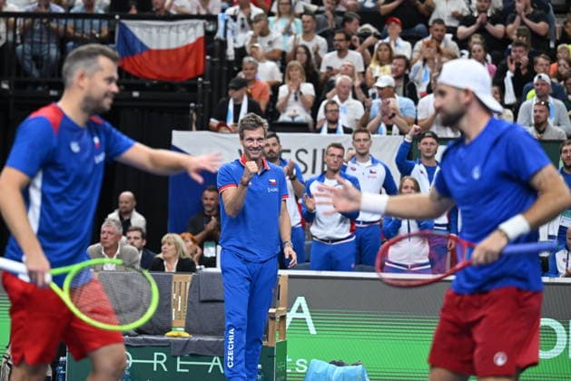 2026 Davis Cup men s team tennis World Championship, WM, Weltmeisterschaft match between the Czech Republic and the United States in Prague, Czech Republic, on September 19, 2026. Tennis doubles match Adam Pavlasek (left) and Patrik Rikl (right) of Czech Republic vs. Christian Harrison, Austin Krajicek of USA. USA beats Czechs in Davis Cup qualifier doubles, leads 2-1. (CTKxPhoto MichaelaxRihova) CTKPhotoP2026091904176  CTKPhotoP2026091904176