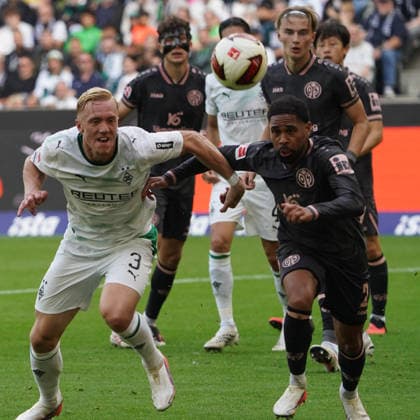 Mönchengladbach Soccer, 2026–2027 Bundesliga Season: Borussia Mönchengladbach vs. 1. FSV Mainz 05, September 19, 2026, Borussia Park, Mönchengladbach, Isak Lidberg, Borussia Mönchengladbach, Philipp Mwene, Mainz 05