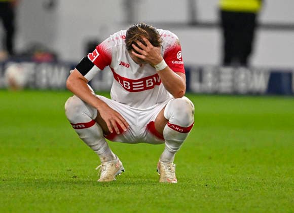 September 19, 2026, Soccer, Bundesliga 1, 2026–2027, Matchday 4, VfB Stuttgart vs. Borussia Dortmund, at the MHP Arena in Stuttgart, Finn Jeltsch Stuttgart is disappointed